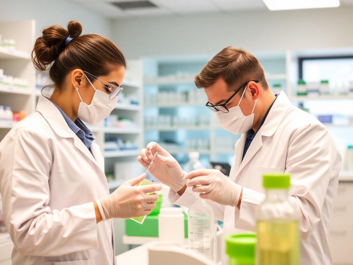 Farmacêuticos manipulando fórmulas
